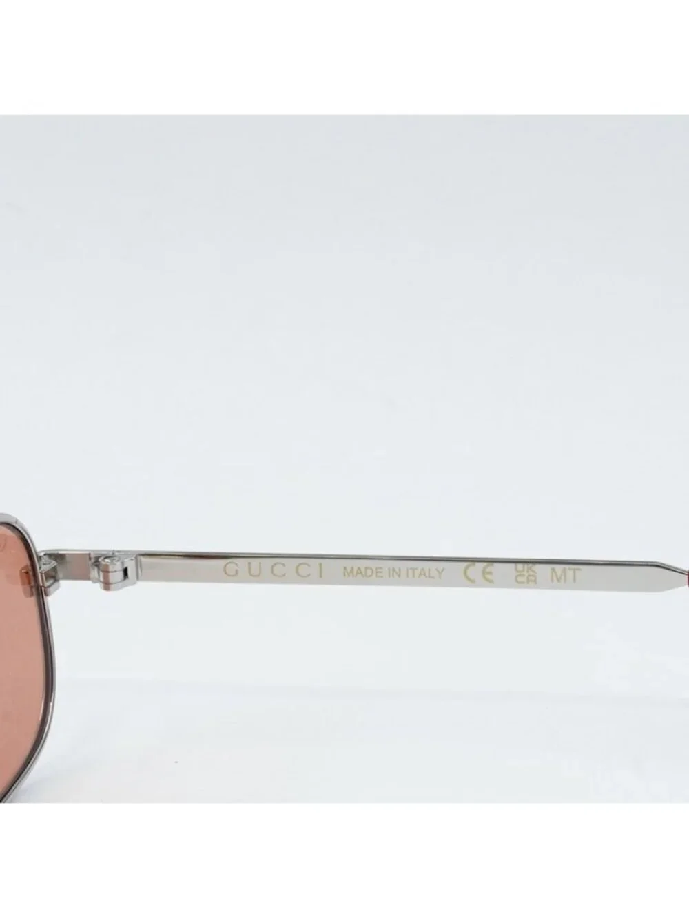 Gucci GG1457S 004 Sunglasses Silver Rectangle Frame, Red Lenses